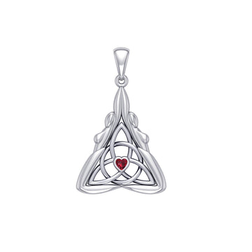 Double Goddess with Celtic Triquetra Silver Pendant with Gemstone TPD5989 - Jewelry